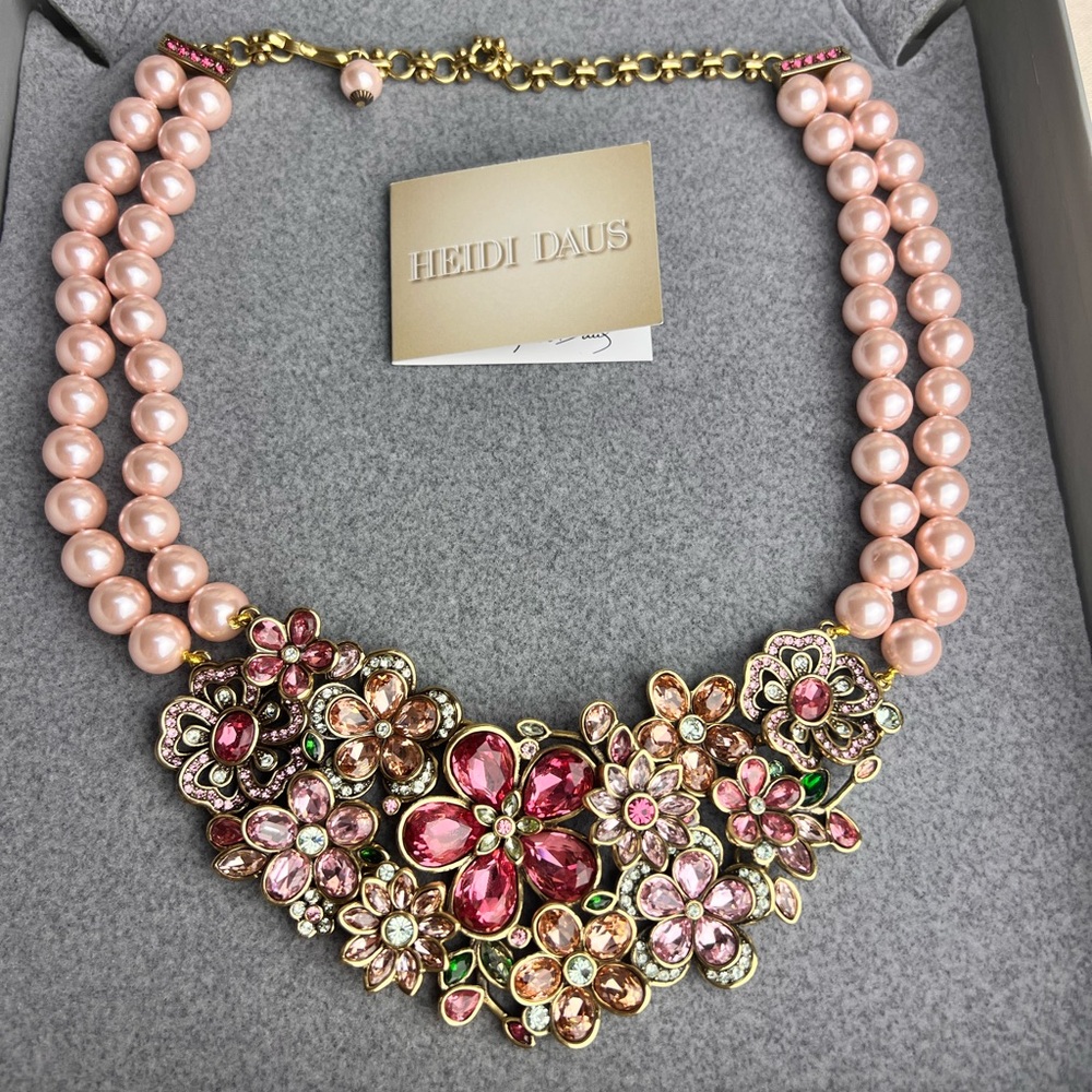 Heidi Daus Pink Pearl Floral Swarovski Necklace